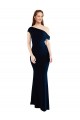 Cheap Sleeveless One Shoulder Stretch Crepe Dark Navy Long Formal Dress Canada