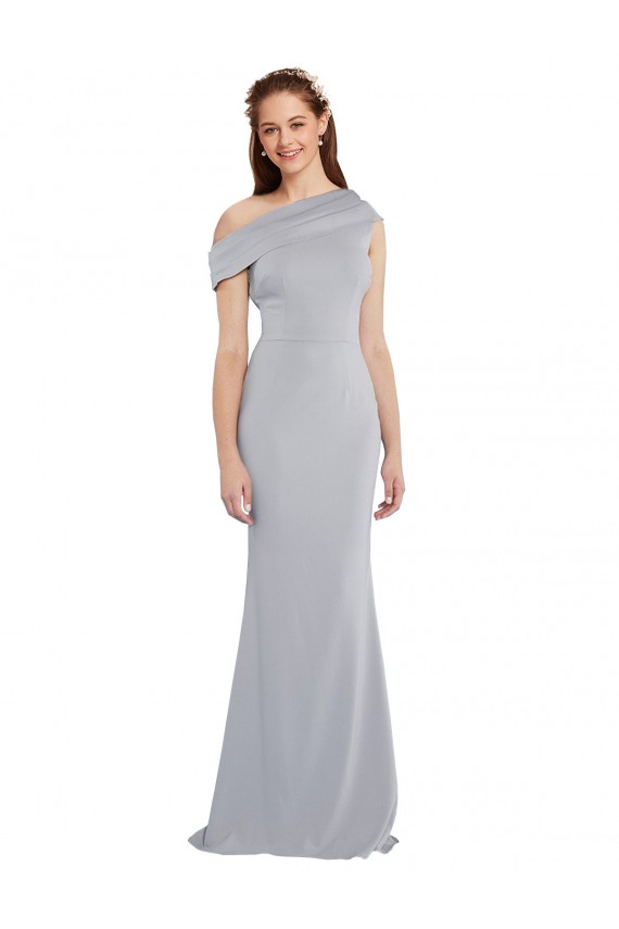 Cheap Sleeveless One Shoulder Stretch Crepe Grey Long Formal Dress Canada