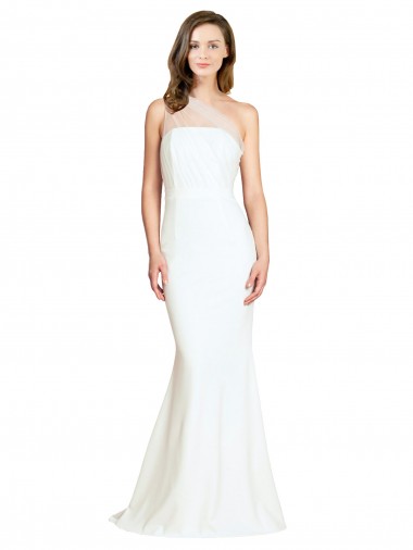 Cheap Sleeveless One Shoulder Stretch Crepe & Tulle Ivory Sweep Train Formal Dress Canada