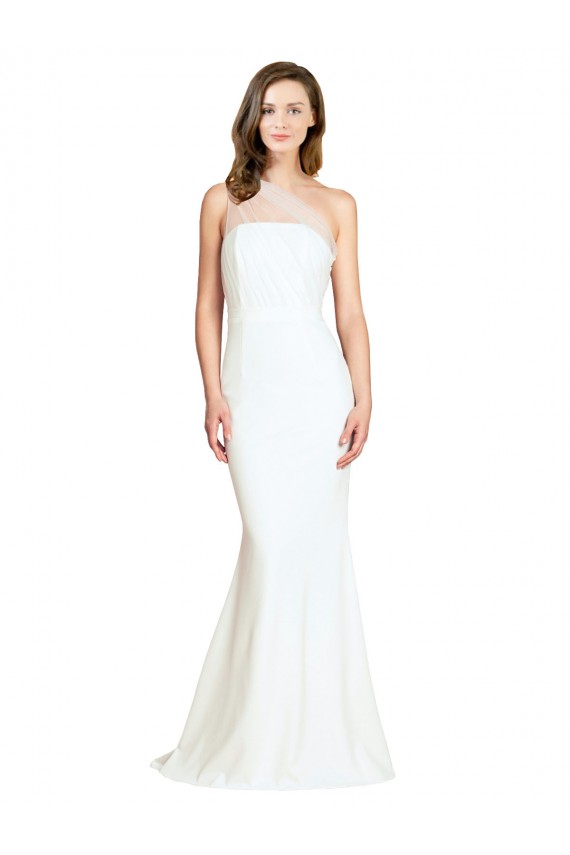 Cheap Sleeveless One Shoulder Stretch Crepe & Tulle Ivory Sweep Train Formal Dress Canada