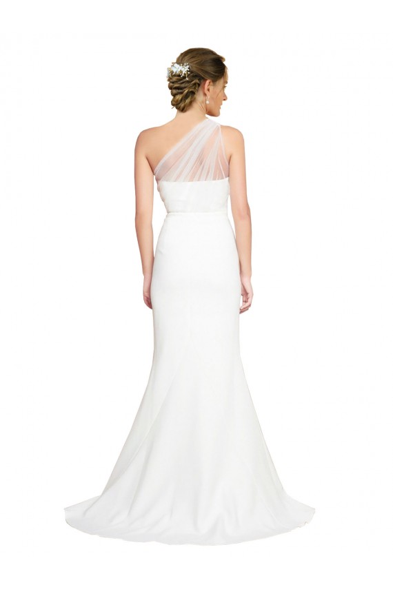 Cheap Sleeveless One Shoulder Stretch Crepe & Tulle Ivory Sweep Train Formal Dress Canada