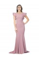 Cheap Flutter Sleeves Round Neck Stretch Crepe Dusty Pink Sweep Train Formal Dress Canada