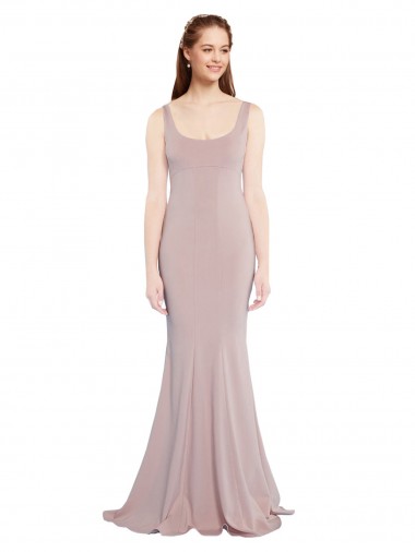 Cheap Cap Sleeves Scoop Neck Stretch Crepe Dusty Pink Long Formal Dress Canada