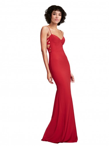 Cheap Sleeveless Spaghetti Straps Stretch Crepe Red Long Formal Dress Canada