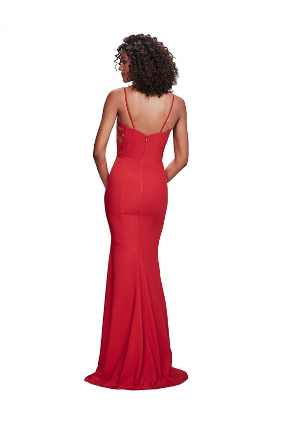 Cheap Sleeveless Spaghetti Straps Stretch Crepe Red Long Formal Dress Canada