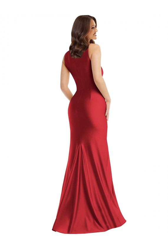 Cheap Sleeveless Square Neck Silky Satin Red Long Formal Plus Size Formal Dress Canada