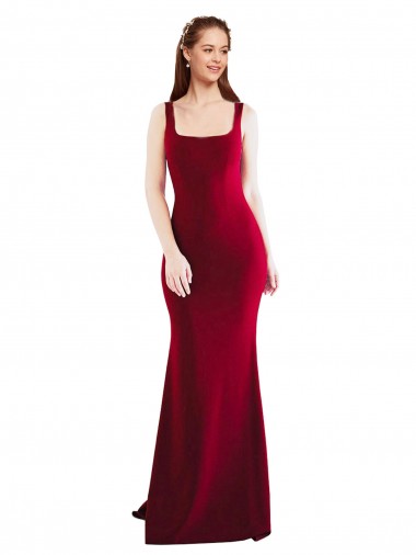 Cheap Sleeveless Square Neck Stretch Crepe Burgundy Long Formal Dress Canada
