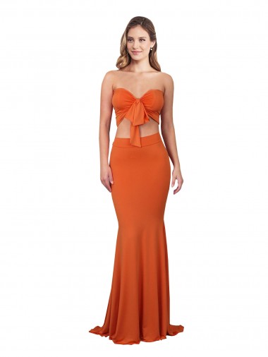 Cheap Sleeveless Strapless Spandex Orange Long Formal Dress Canada