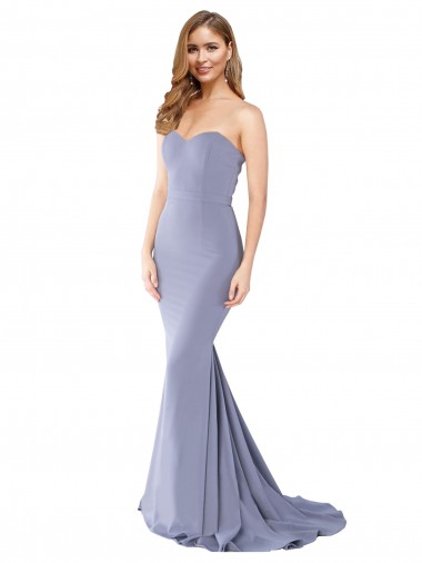 Cheap Sleeveless Strapless Stretch Crepe Smoke Blue Long Formal Dress Canada