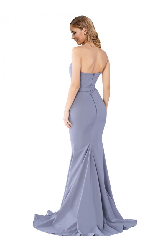 Cheap Sleeveless Strapless Stretch Crepe Smoke Blue Long Formal Dress Canada