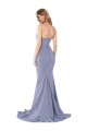 Cheap Sleeveless Strapless Stretch Crepe Smoke Blue Long Formal Dress Canada