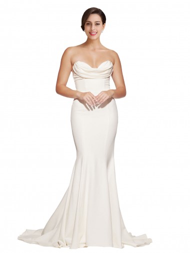 Cheap Sleeveless Strapless Stretch Satin Ivory Sweep Train Formal Dress Canada