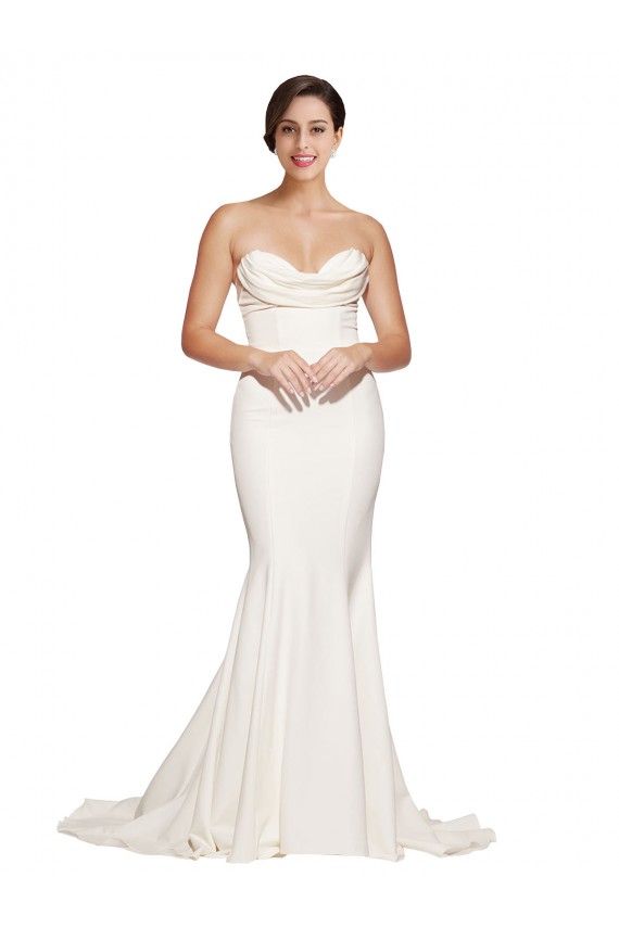 Cheap Sleeveless Strapless Stretch Satin Ivory Sweep Train Formal Dress Canada