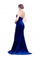 Cheap Sleeveless Strapless Stretch Velvet Royal Blue Sweep Train Formal Dress Canada