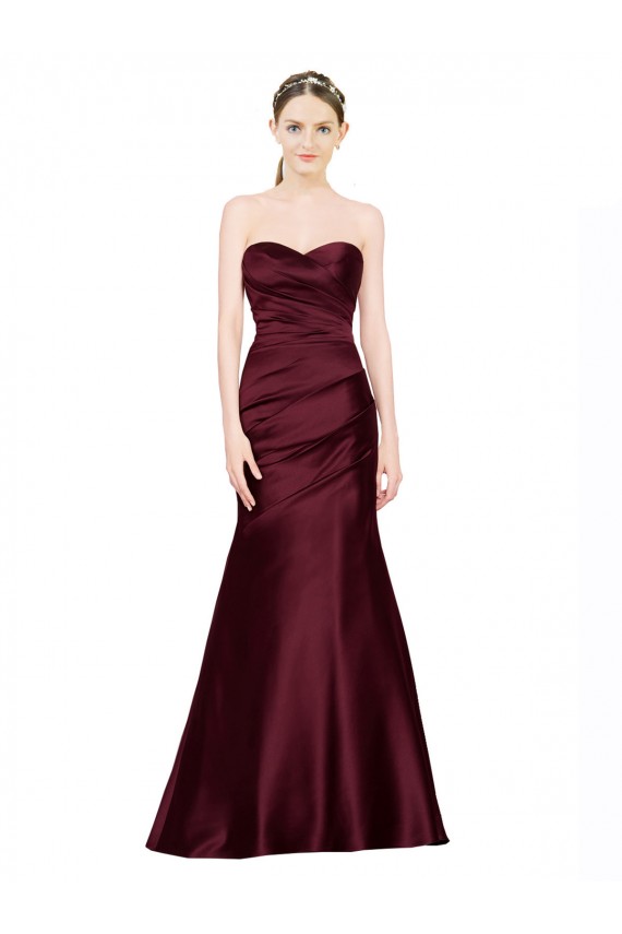 Cheap Sleeveless Sweetheart Satin Burgundy Long Formal Dress Canada