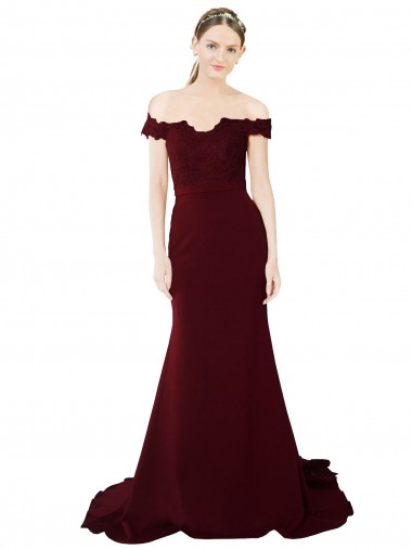 Cheap Sleeveless Sweetheart Stretch Crepe & Lace Burgundy Gold Sweep Train Formal Dress Canada
