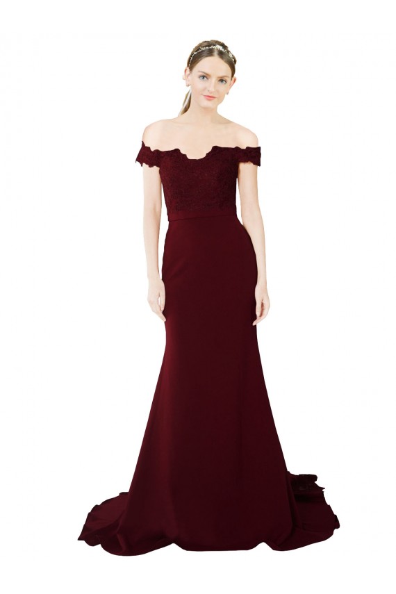 Cheap Sleeveless Sweetheart Stretch Crepe & Lace Burgundy Gold Sweep Train Formal Dress Canada