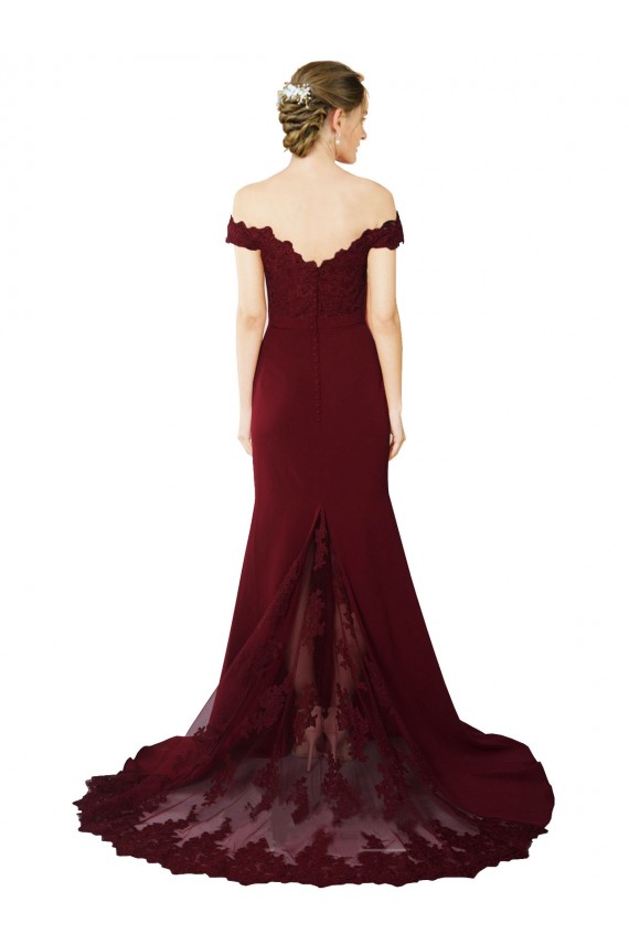 Cheap Sleeveless Sweetheart Stretch Crepe & Lace Burgundy Gold Sweep Train Formal Dress Canada