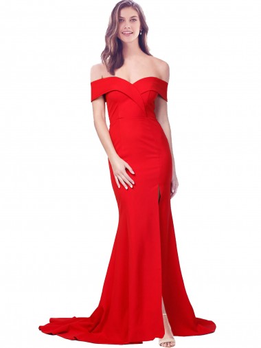 Cheap Sleeveless Sweetheart Stretch Crepe Red Long Formal Dresses Canada