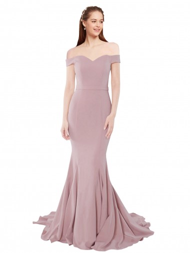 Cheap Sleeveless Sweetheart Stretch Crepe Dusty Pink Sweep Train Formal Dress Canada