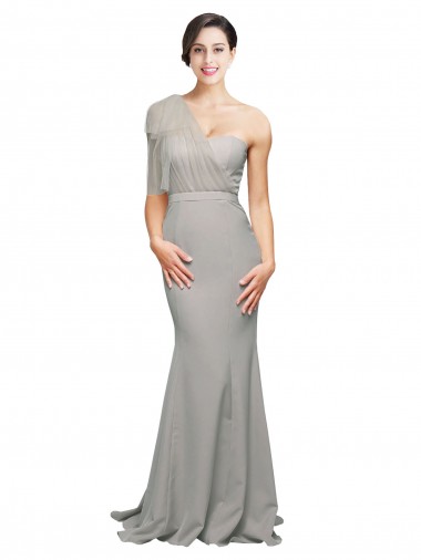 Cheap Sleeveless Sweetheart Stretch Crepe & Tulle Oyster Silver Sweep Train Formal Dress Canada