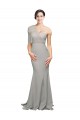 Cheap Sleeveless Sweetheart Stretch Crepe & Tulle Oyster Silver Sweep Train Formal Dress Canada