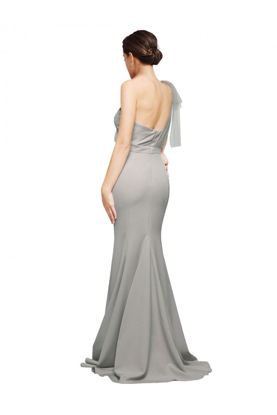 Cheap Sleeveless Sweetheart Stretch Crepe & Tulle Oyster Silver Sweep Train Formal Dress Canada