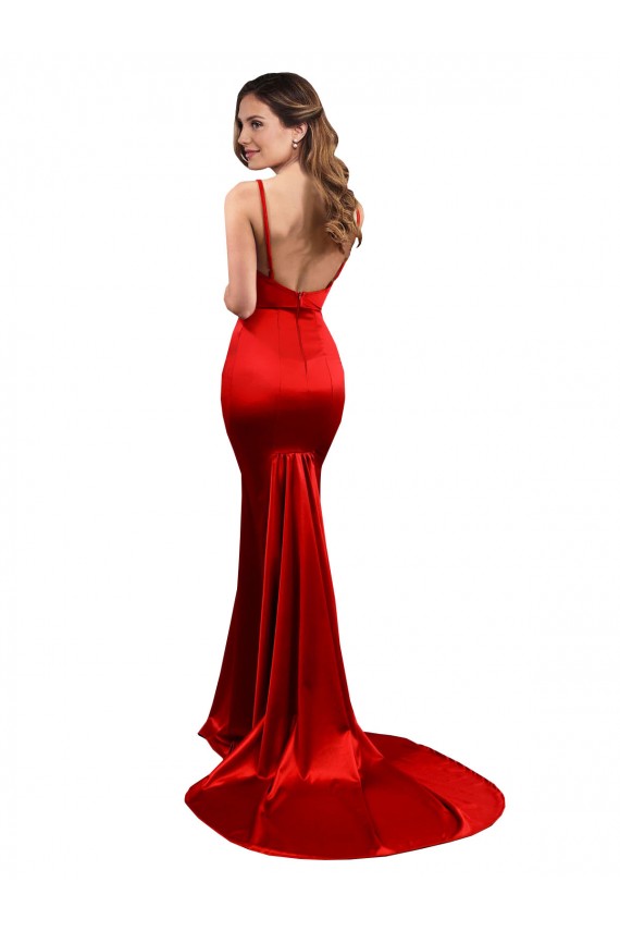 Cheap Sleeveless Sweetheart Stretch Satin Red Long Formal Dresses Canada
