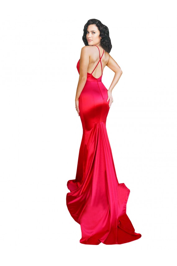 Cheap Sleeveless Sweetheart Stretch Satin Red Long Formal Dress Canada