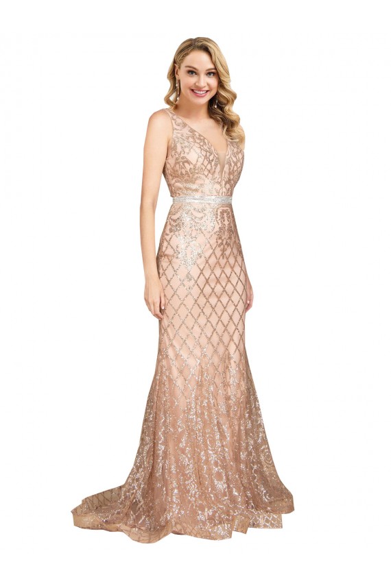 Cheap Sleeveless V-Neck Sequin & Sparkling Sequin Rose Gold Long Formal Plus Size Formal Dress Canada