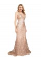 Cheap Sleeveless V-Neck Sequin & Sparkling Sequin Rose Gold Long Formal Plus Size Formal Dress Canada