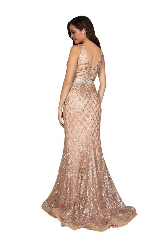Cheap Sleeveless V-Neck Sequin & Sparkling Sequin Rose Gold Long Formal Plus Size Formal Dress Canada