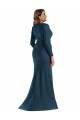 Cheap Long Sleeves V-Neck Silky Satin Atlantic Blue Long Formal Plus Size Formal Dress Canada