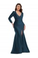 Cheap Long Sleeves V-Neck Silky Satin Atlantic Blue Long Formal Plus Size Formal Dress Canada
