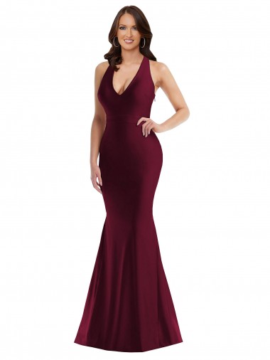 Cheap Sleeveless V-Neck Silky Satin Burgundy Long Formal Plus Size Formal Dress Canada