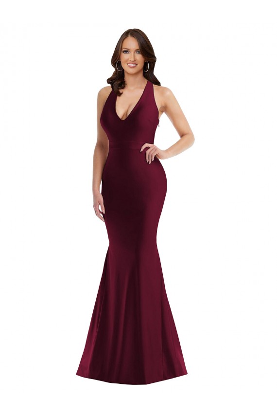 Cheap Sleeveless V-Neck Silky Satin Burgundy Long Formal Plus Size Formal Dress Canada