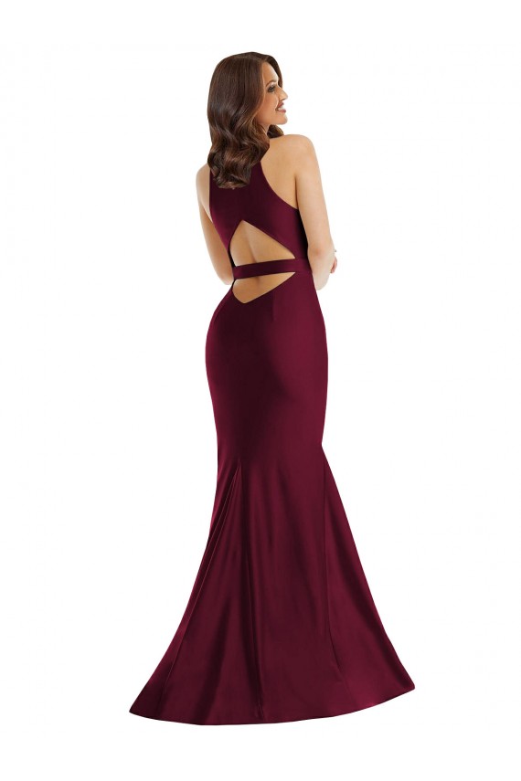 Cheap Sleeveless V-Neck Silky Satin Burgundy Long Formal Plus Size Formal Dress Canada