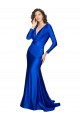 Cheap Long Sleeves V-Neck Silky Satin Royal Blue Long Formal Dress Canada