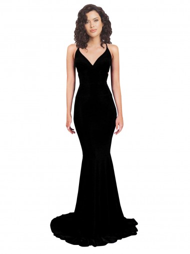 Cheap Sleeveless V-Neck Spandex Black Long Formal Dress Canada