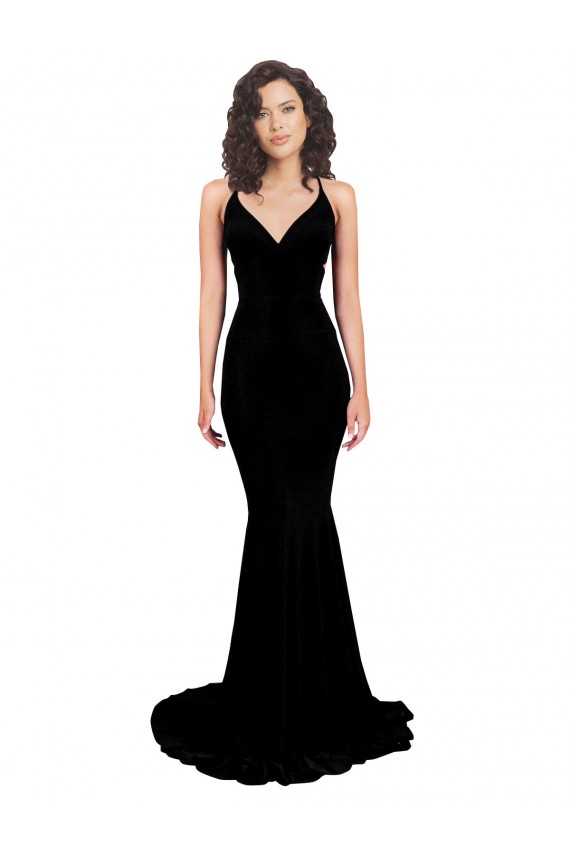 Cheap Sleeveless V-Neck Spandex Black Long Formal Dress Canada