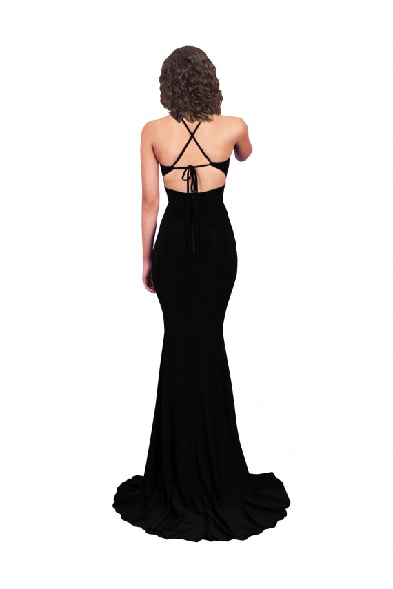 Cheap Sleeveless V-Neck Spandex Black Long Formal Dress Canada