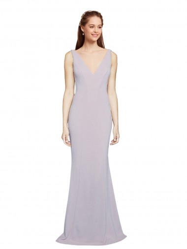 Cheap Sleeveless V-Neck Stretch Crepe Arctic Lilac Long Formal Dress Canada