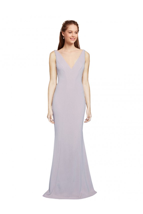 Cheap Sleeveless V-Neck Stretch Crepe Arctic Lilac Long Formal Dress Canada