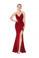 Cheap Sleeveless V-Neck Stretch Crepe Burgundy Mermaid Long Formal Dress Canada