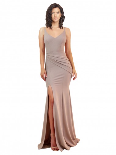 Cheap Sleeveless V-Neck Stretch Crepe Dusty Pink Long Black Tie Formal Dress Canada