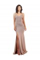 Cheap Sleeveless V-Neck Stretch Crepe Dusty Pink Long Black Tie Formal Dress Canada