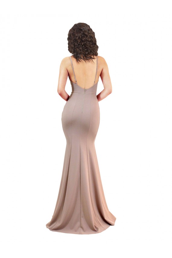 Cheap Sleeveless V-Neck Stretch Crepe Dusty Pink Long Black Tie Formal Dress Canada
