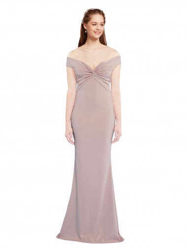 Cheap Sleeveless V-Neck Stretch Crepe Dusty Pink Long Formal Dress Canada