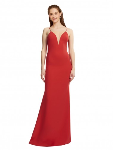 Cheap Sleeveless V-Neck Stretch Crepe Red Long Formal Dress Canada