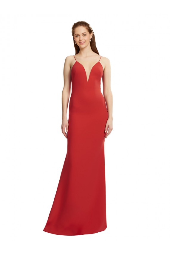 Cheap Sleeveless V-Neck Stretch Crepe Red Long Formal Dress Canada